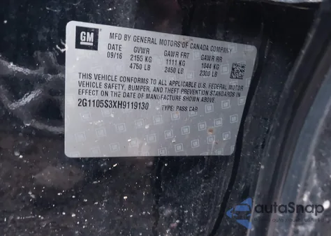 2017 Chevrolet Impala Lt z USA, uszkodzony, nr VIN 2G1105S3XH9119130